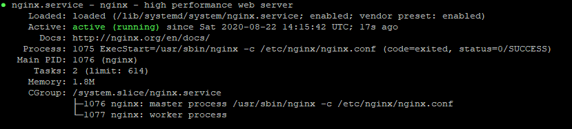 The systemctl process tree for nginx