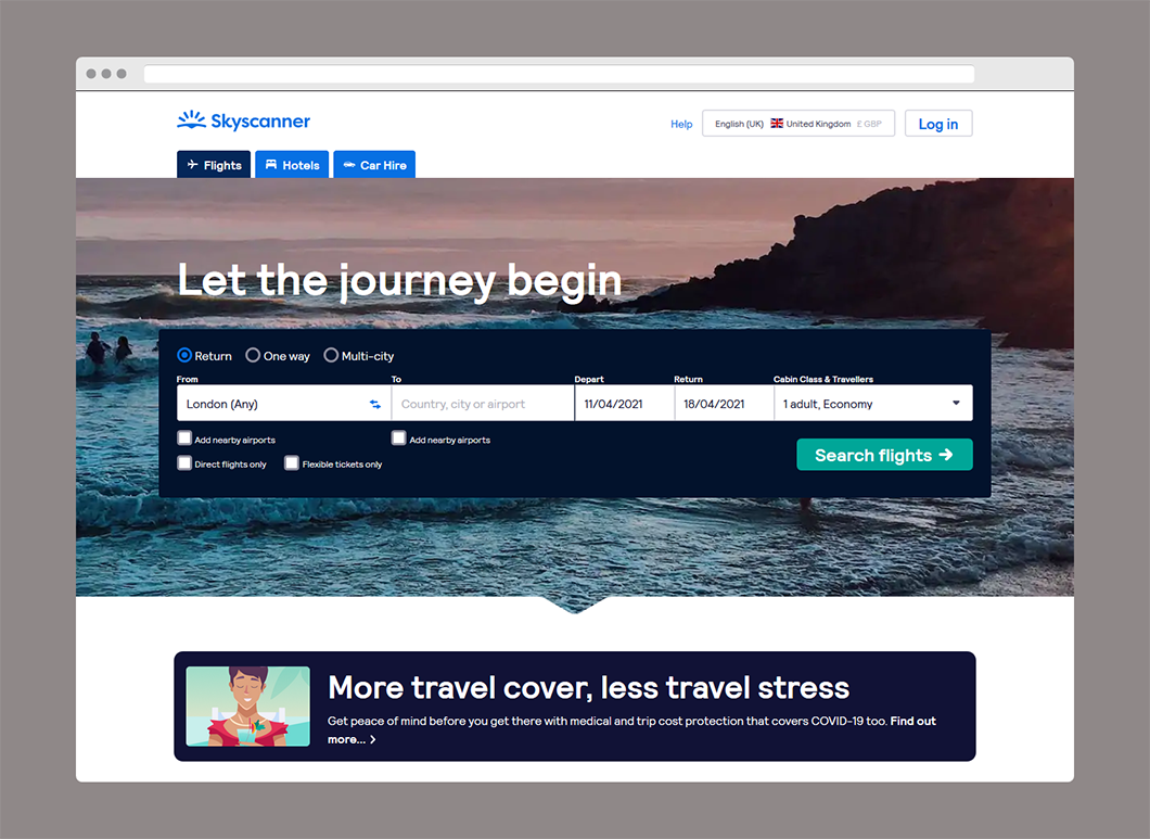 skyscanner homepage